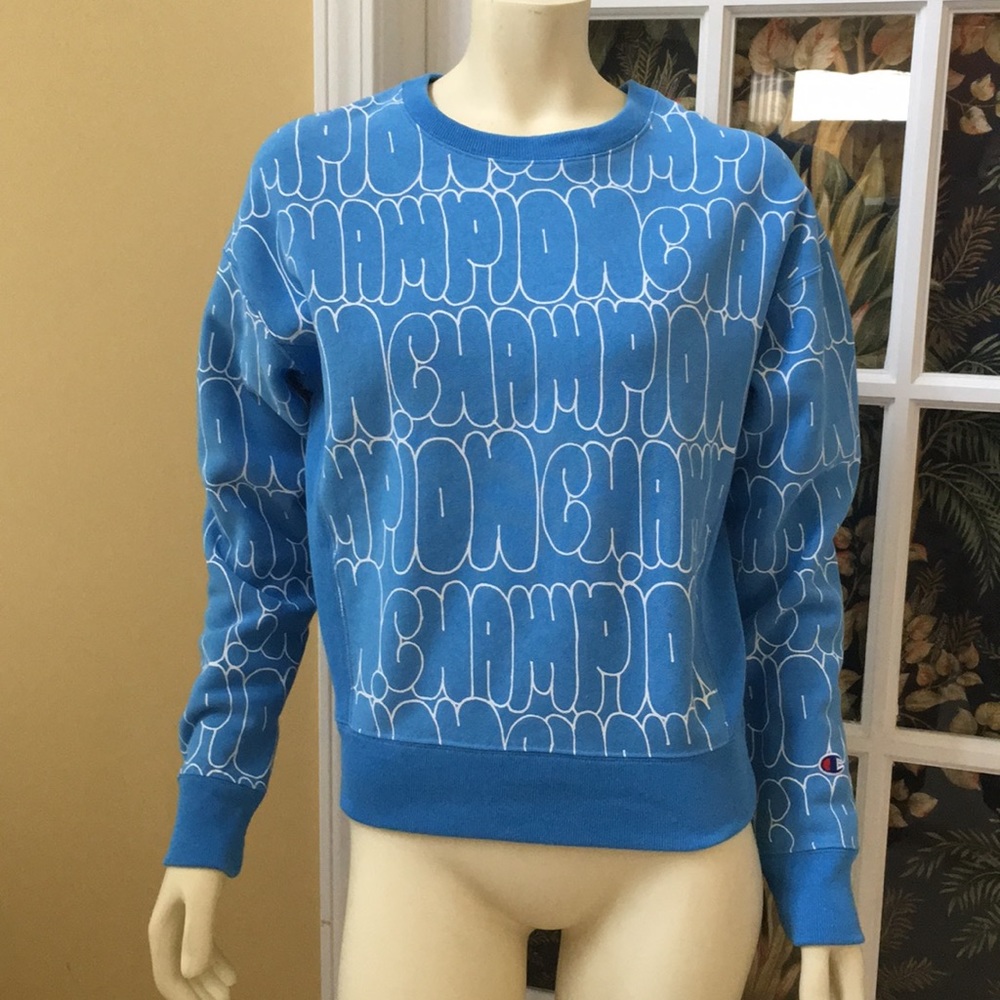 Champion Small Reverse Weave Blue/White Sweatshirt